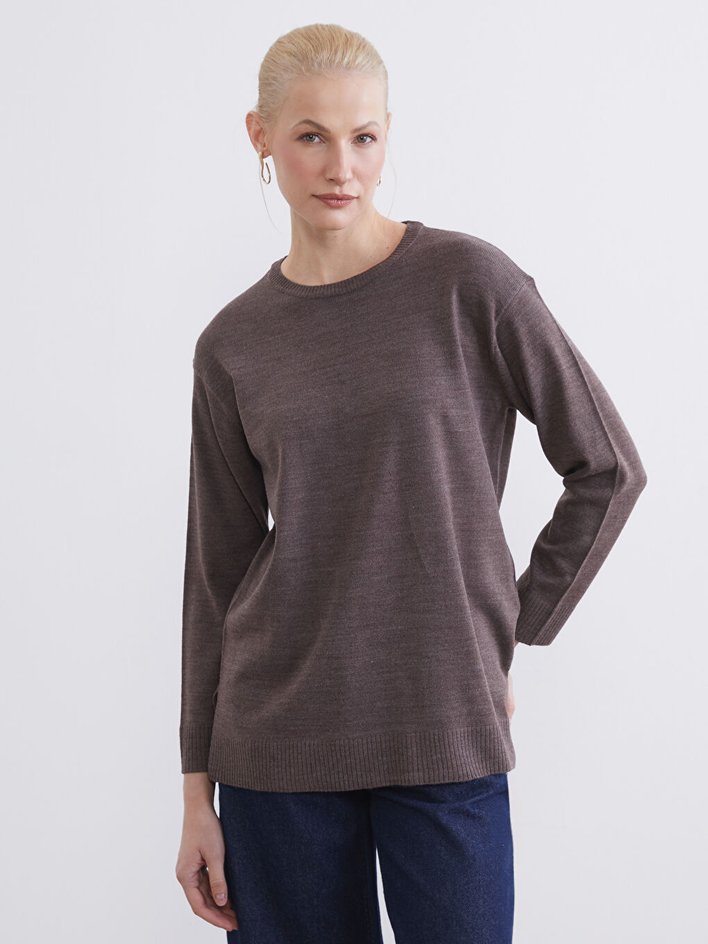 Kahverengi Bisiklet Yaka Kadın Triko Kazak