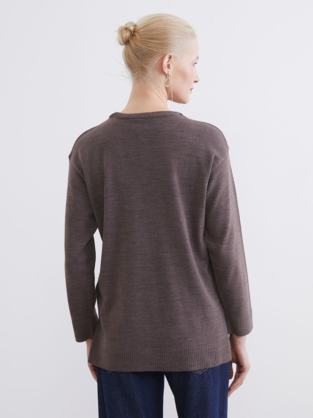 Kahverengi Bisiklet Yaka Kadın Triko Kazak-3