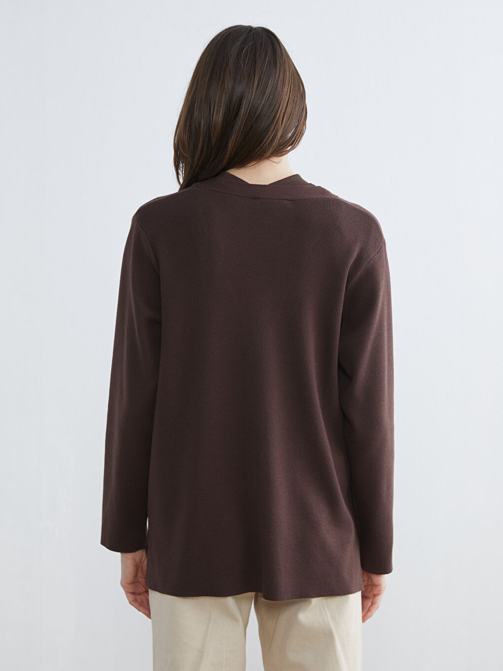 V Yaka Kadın Triko Hırka-3