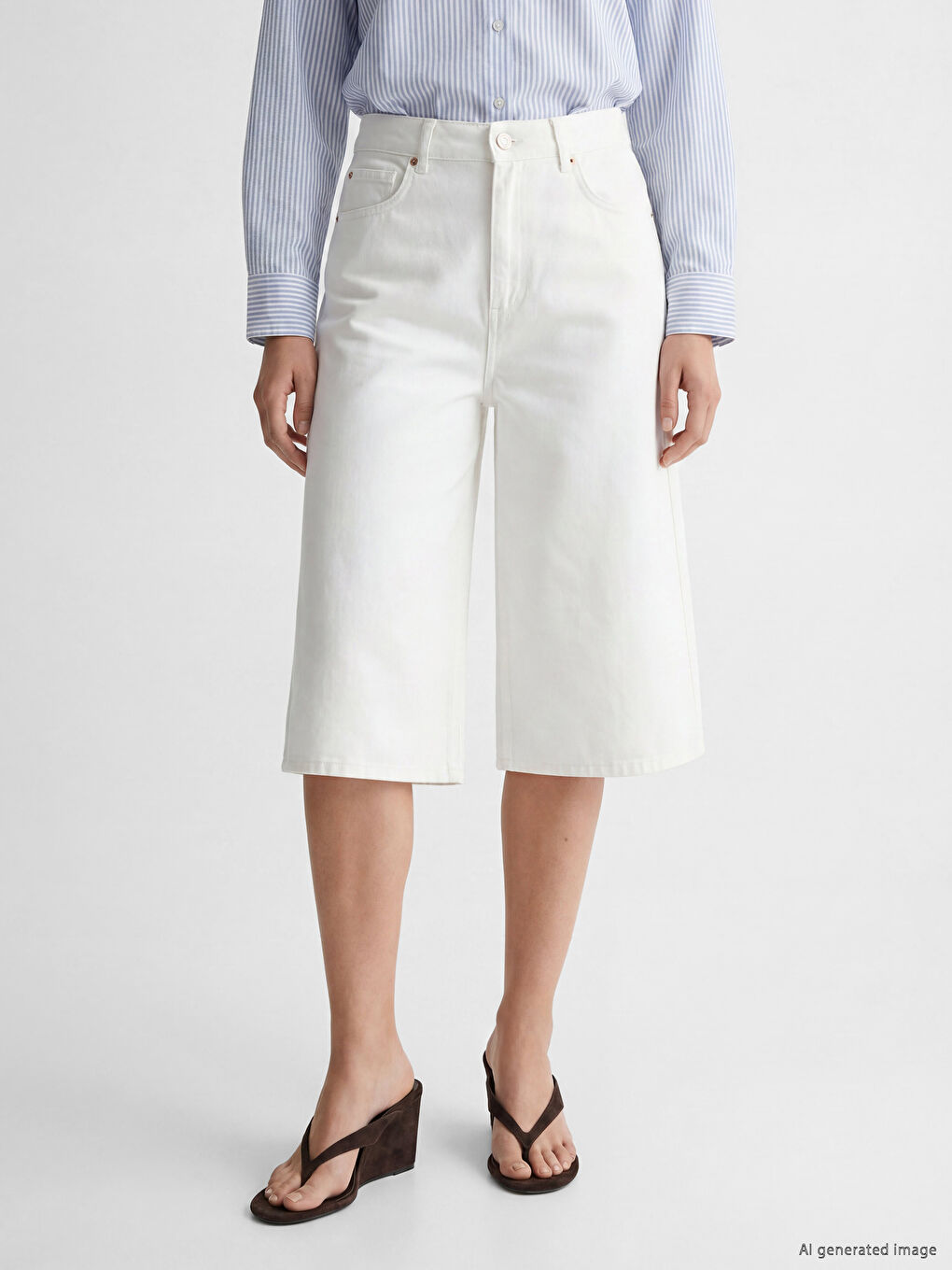 Beyaz Bermuda Fit Kadın Jean Şortolon-1