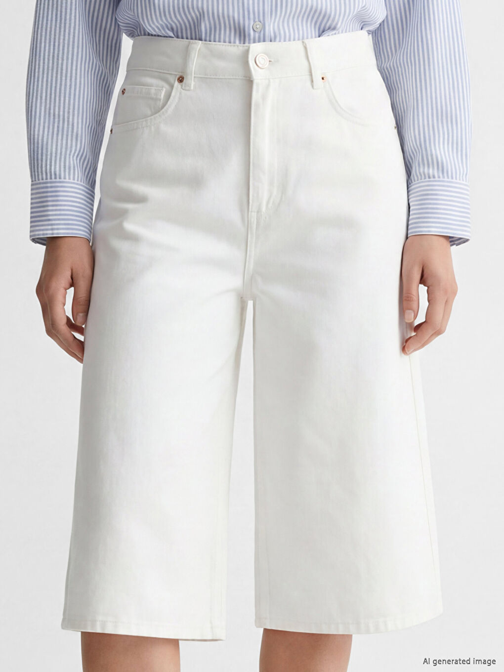 Beyaz Bermuda Fit Kadın Jean Şortolon-2