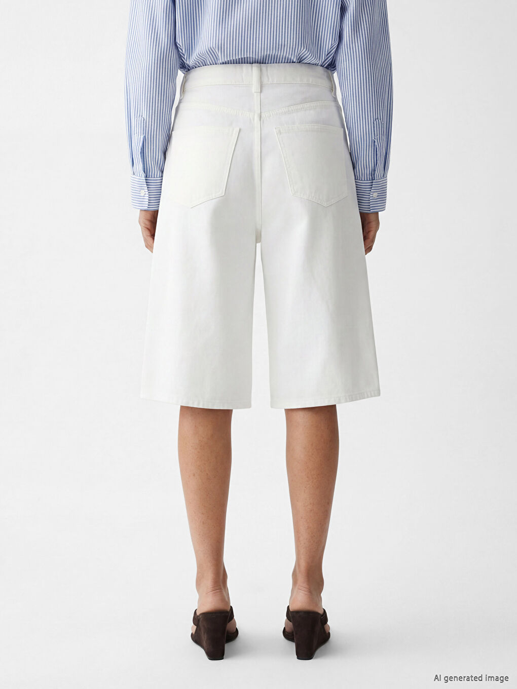 Beyaz Bermuda Fit Kadın Jean Şortolon-3