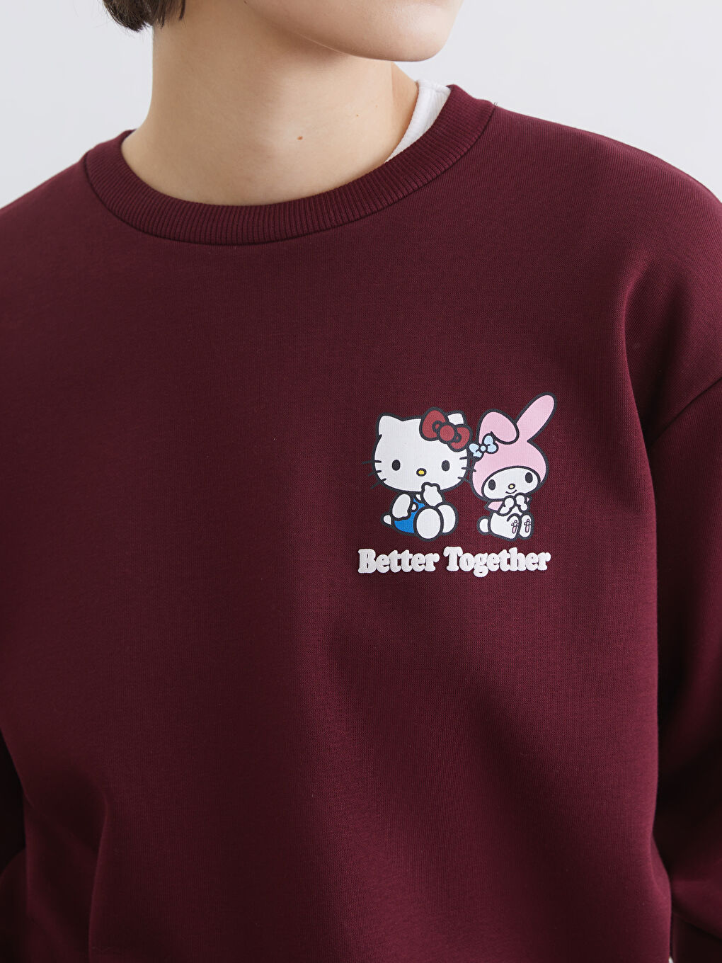 Bordo Hello Kitty Baskılı Oversize Kadın Sweatshirt-2