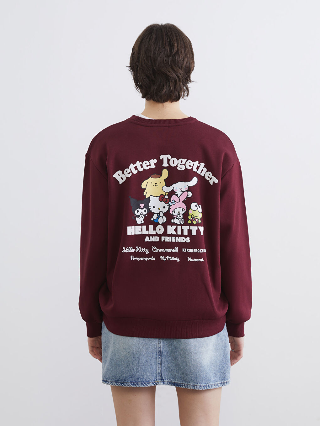 Bordo Hello Kitty Baskılı Oversize Kadın Sweatshirt-3