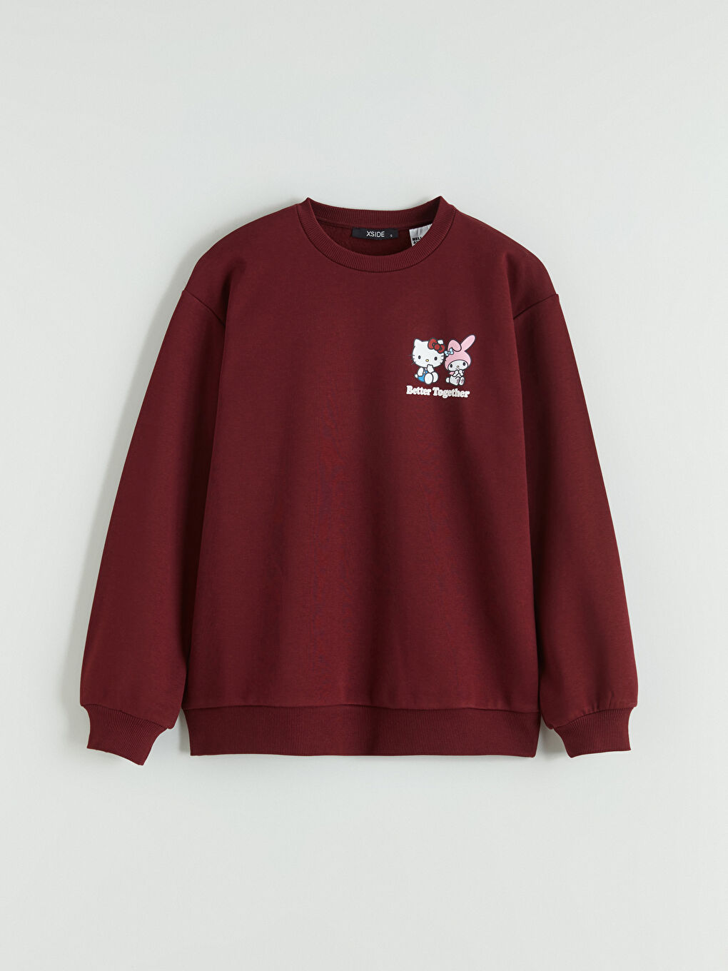 Bordo Hello Kitty Baskılı Oversize Kadın Sweatshirt-4