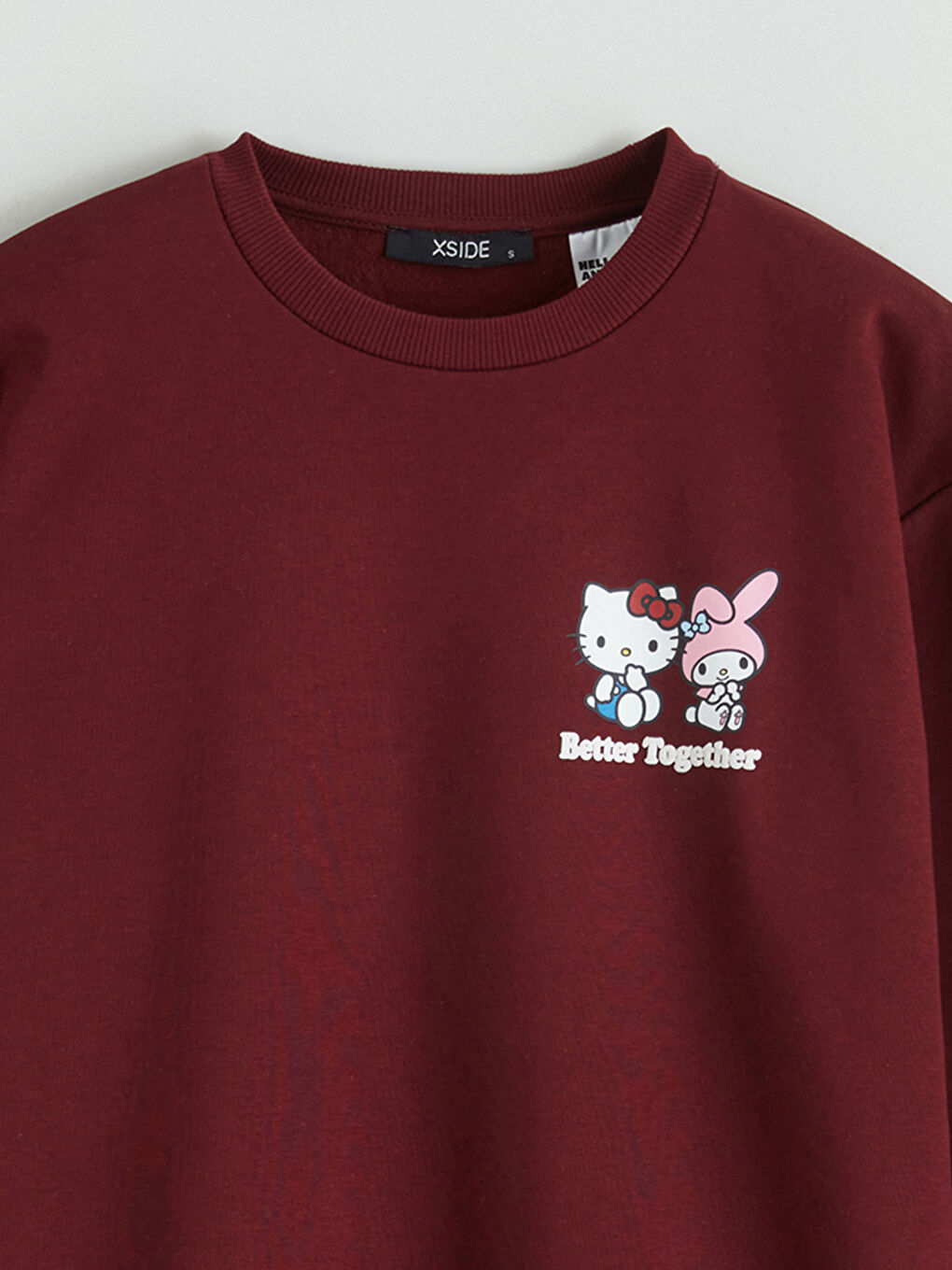 Bordo Hello Kitty Baskılı Oversize Kadın Sweatshirt-5