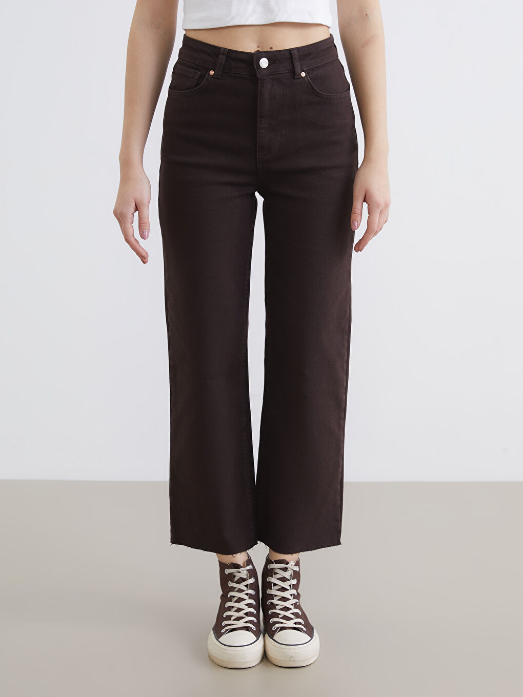 Kahverengi Slim Fit Kadın Jean Pantolon-1