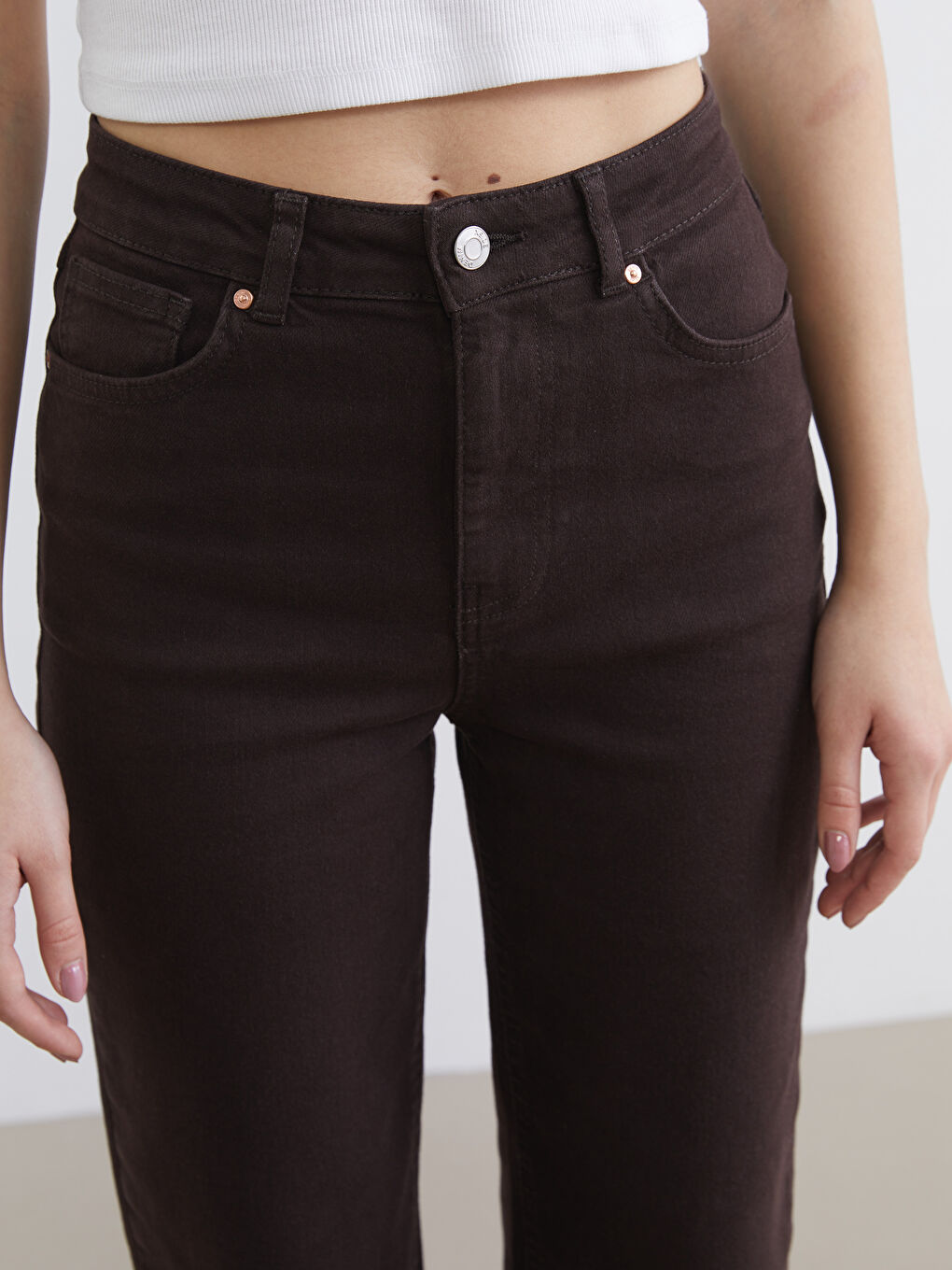 Kahverengi Slim Fit Kadın Jean Pantolon-2