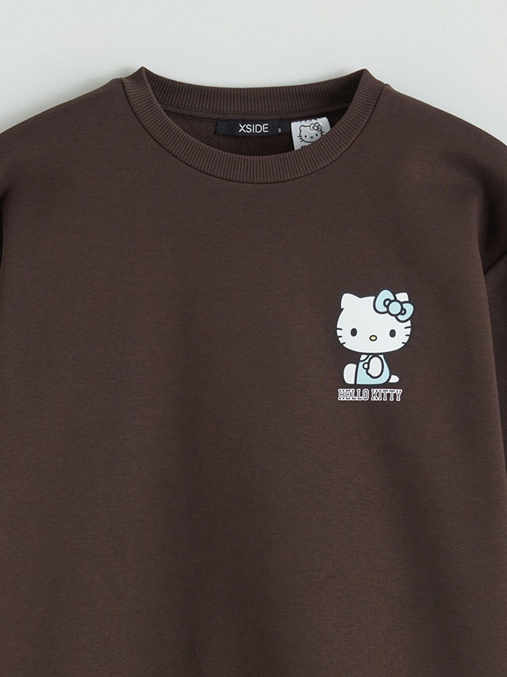 Kahverengi Hello Kitty Baskılı Kadın Kalın Sweatshirt-5
