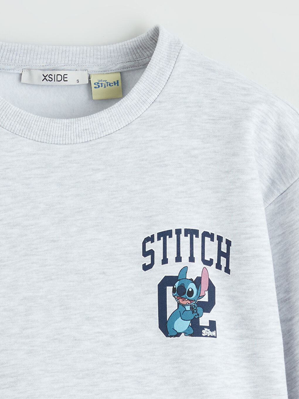 Gri Stitch Baskılı Oversize Kadın Kalın Sweatshirt-1
