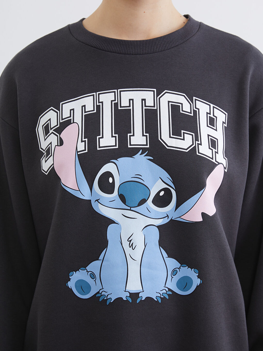 Antrasit Stitch Baskılı Oversize Kadın Kalın Sweatshirt-2