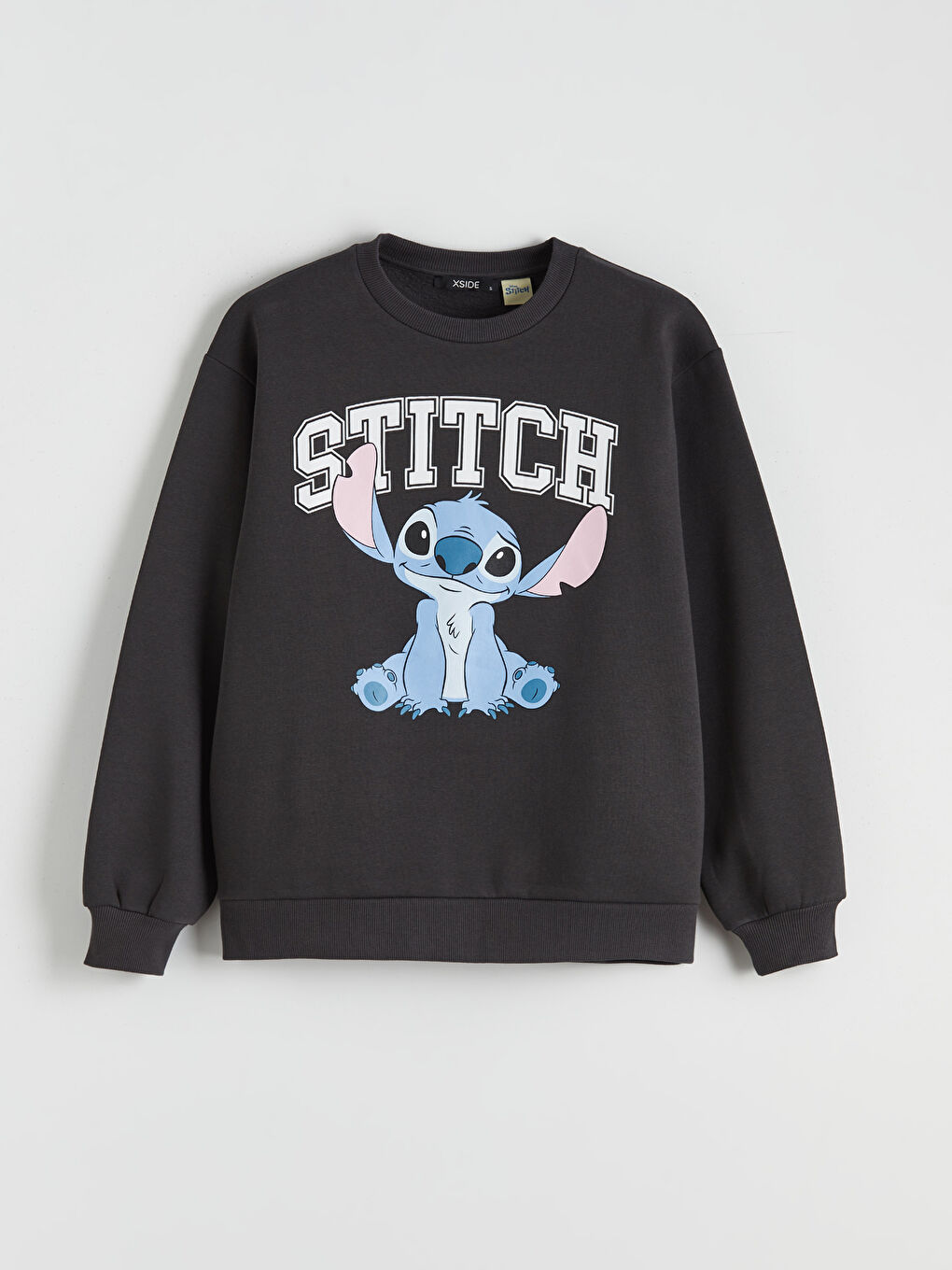 Antrasit Stitch Baskılı Oversize Kadın Kalın Sweatshirt-4