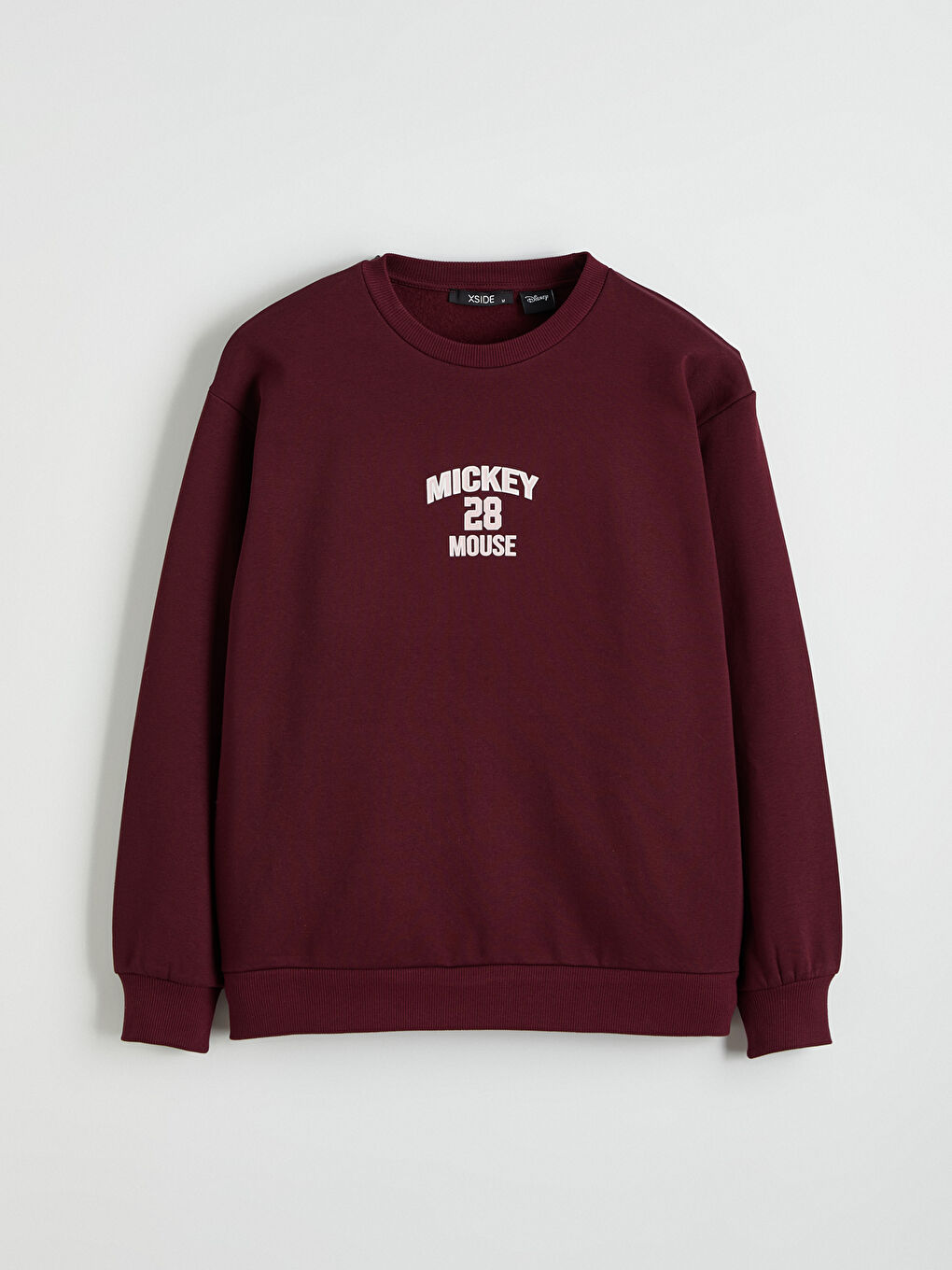 Bordo Mickey Mouse Baskılı Kadın Kalın Sweatshirt