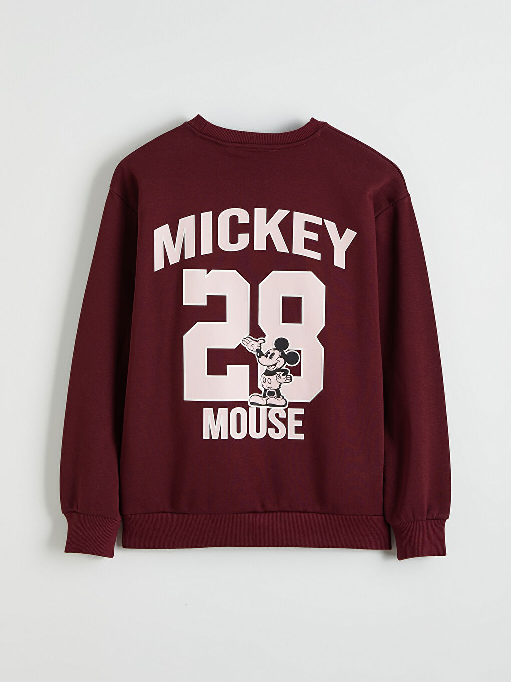 Bordo Mickey Mouse Baskılı Kadın Kalın Sweatshirt-3