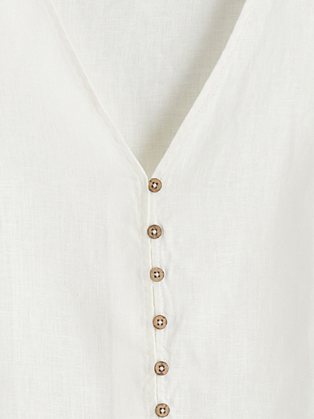 Ekru V Yaka Keten Bluz-5