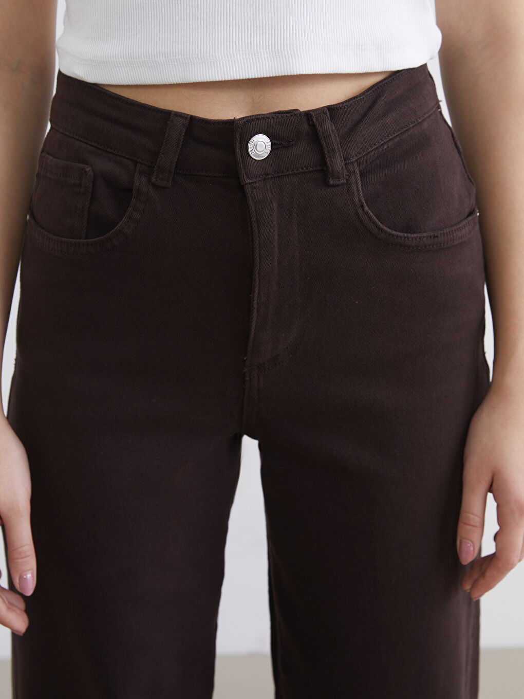 Kahverengi Wideleg Kadın Jean Pantolon	-2