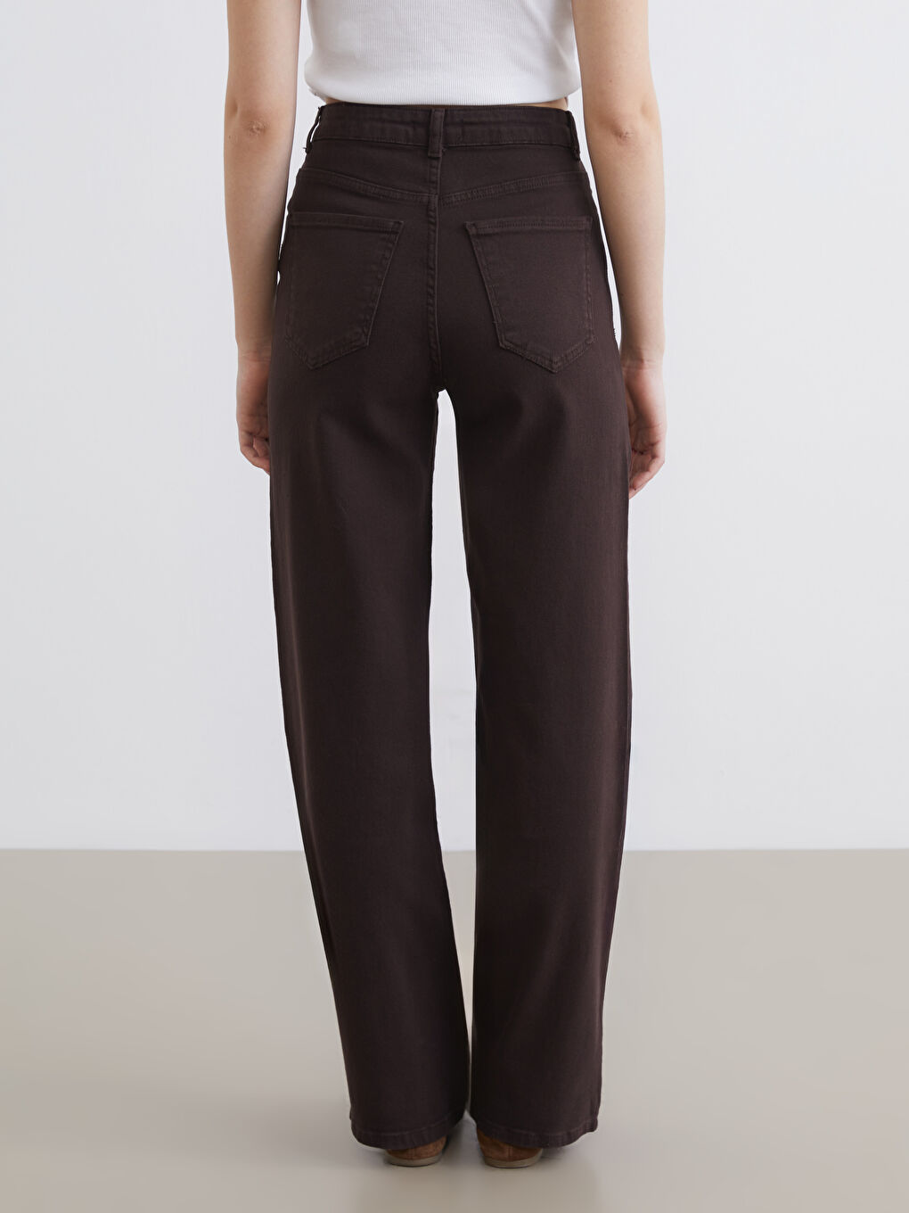 Kahverengi Wideleg Kadın Jean Pantolon	-3