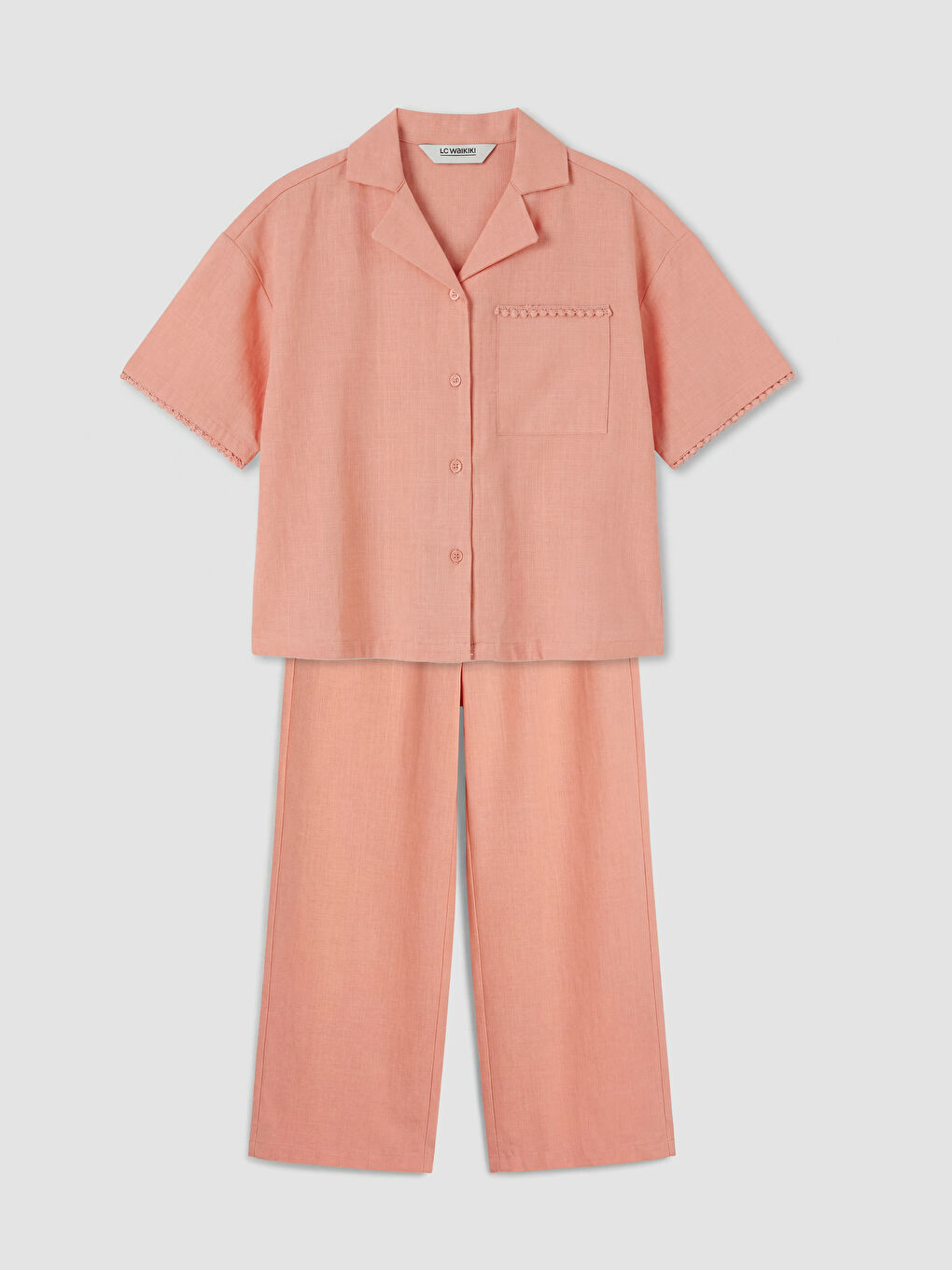 Mercan Kısa Kollu Kız Çocuk Gömlek ve Pantolon