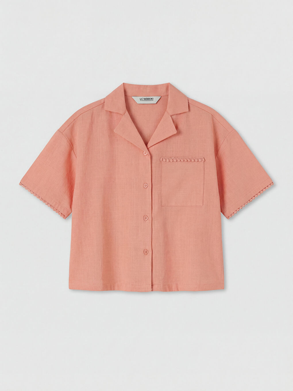 Mercan Kısa Kollu Kız Çocuk Gömlek ve Pantolon-1