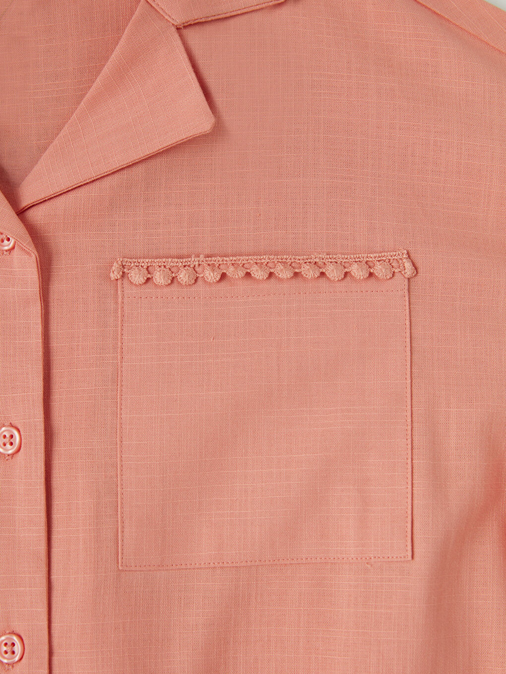 Mercan Kısa Kollu Kız Çocuk Gömlek ve Pantolon-3