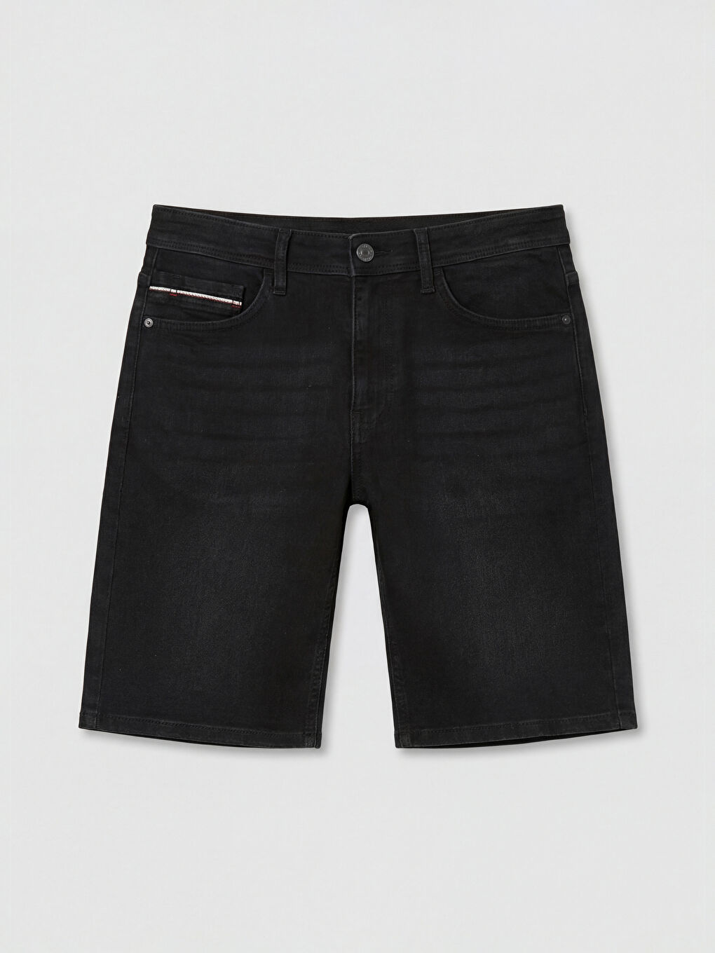 Siyah Slim Fit Erkek Jean Şort-4