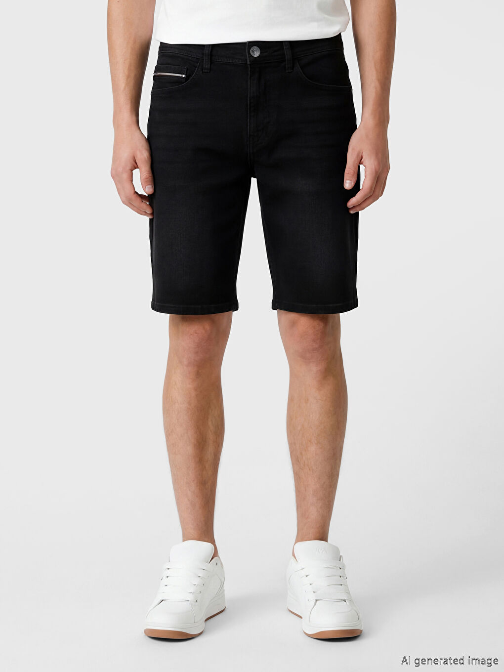 Siyah Slim Fit Erkek Jean Şort-1