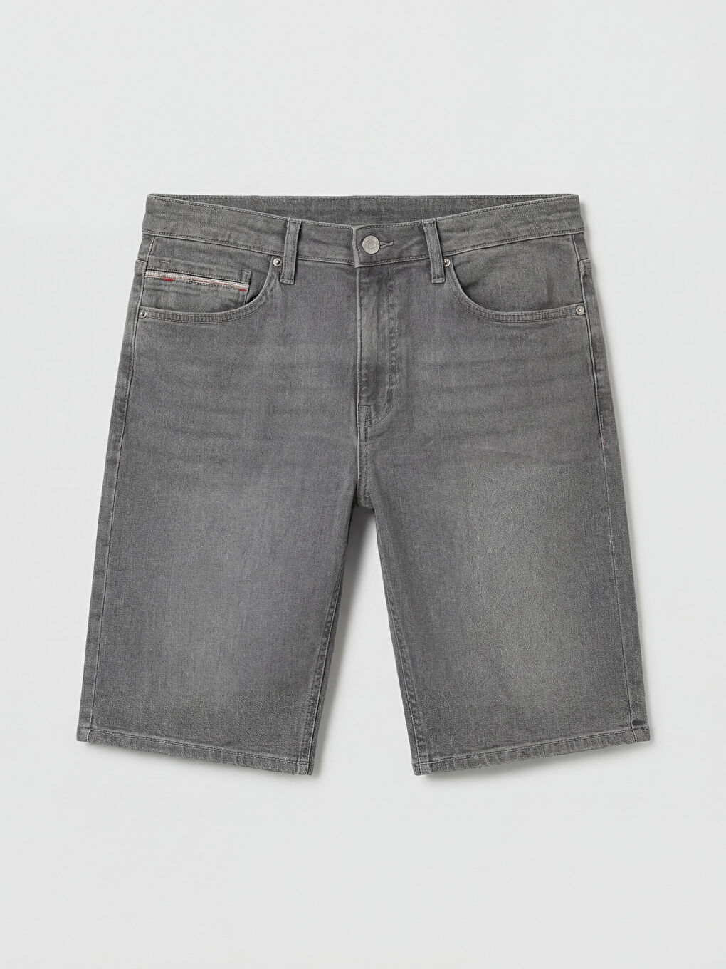 Gri Slim Fit Erkek Jean Şort-4