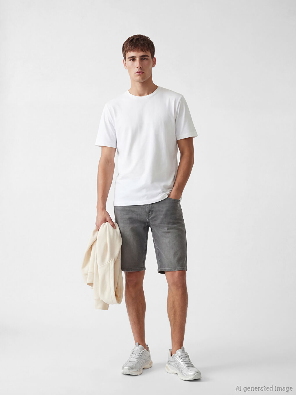 Gri Slim Fit Erkek Jean Şort