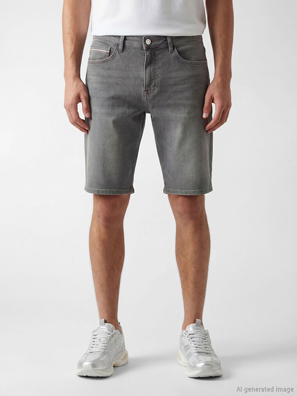 Gri Slim Fit Erkek Jean Şort-1