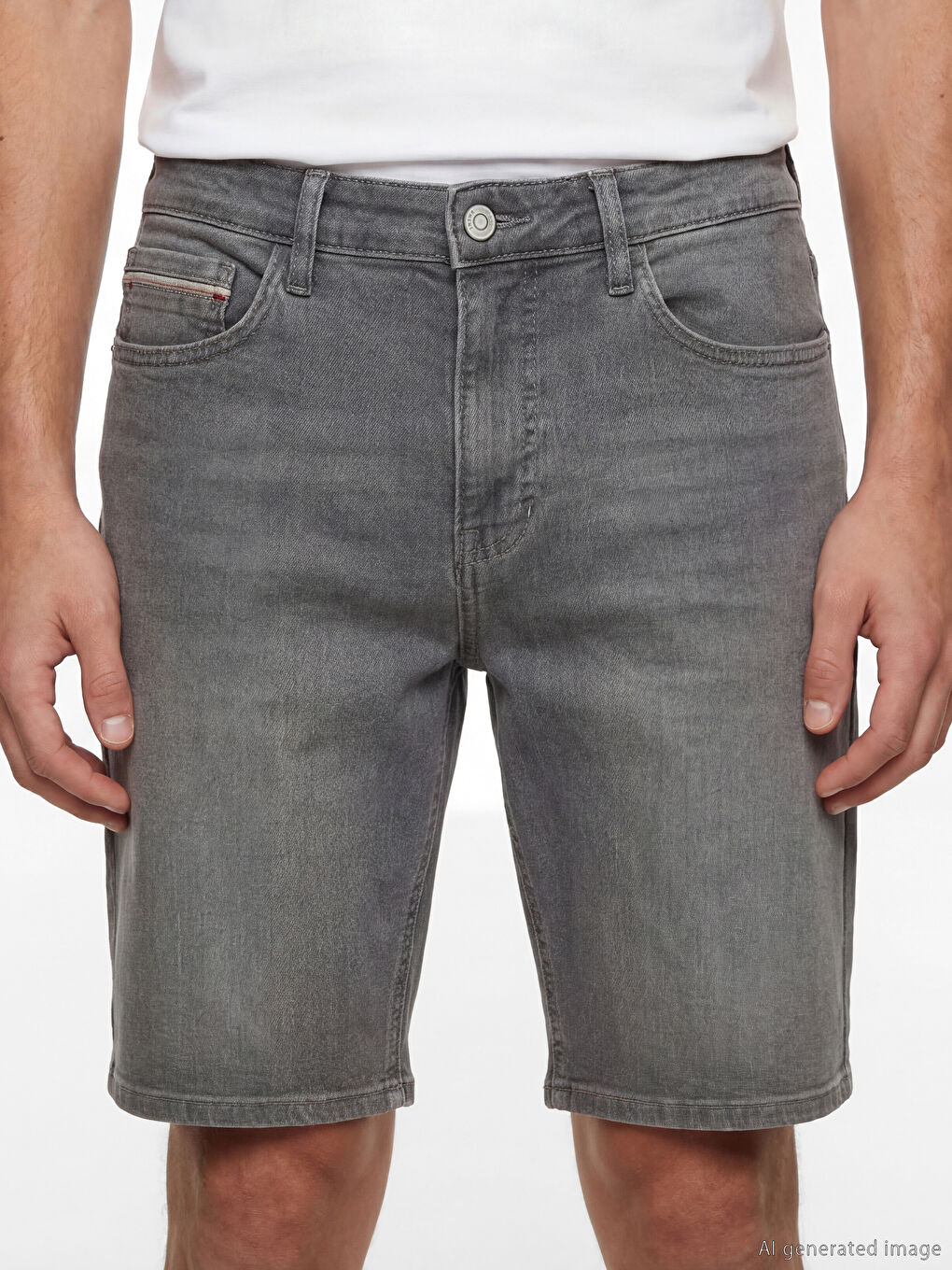 Gri Slim Fit Erkek Jean Şort-2