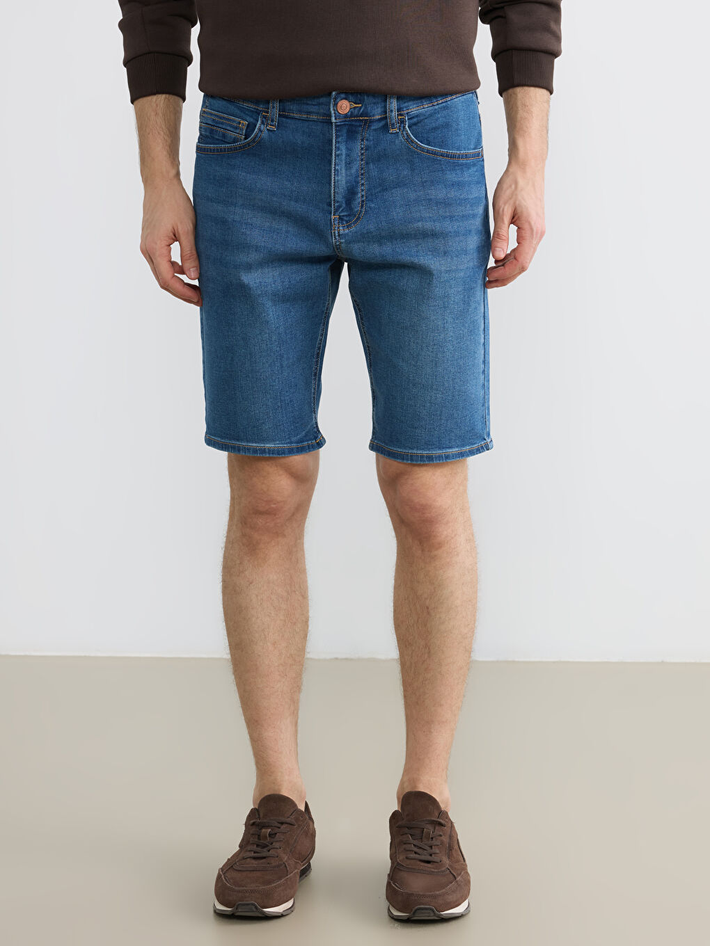 İndigo Slim Fit Erkek Jean Şort-1