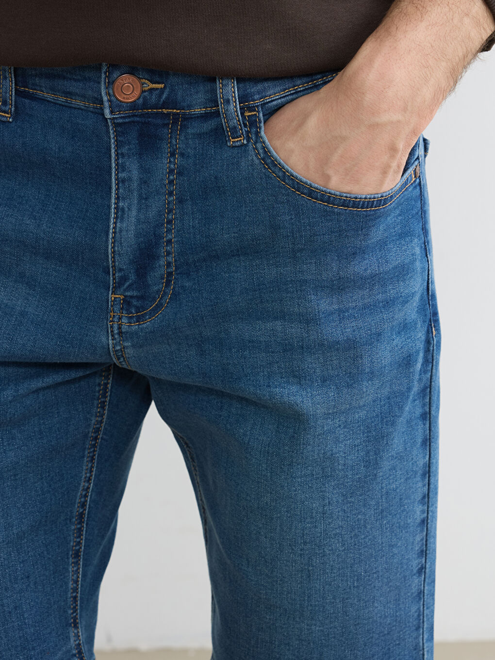 İndigo Slim Fit Erkek Jean Şort-2