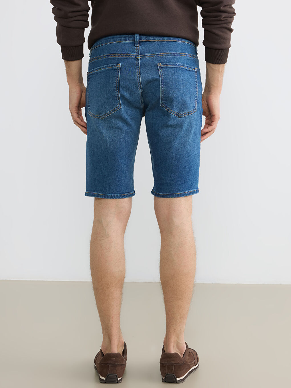 İndigo Slim Fit Erkek Jean Şort-3