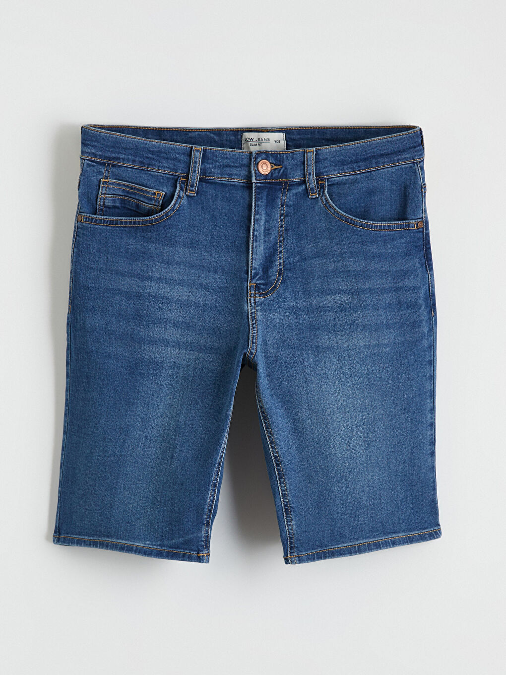 İndigo Slim Fit Erkek Jean Şort-4