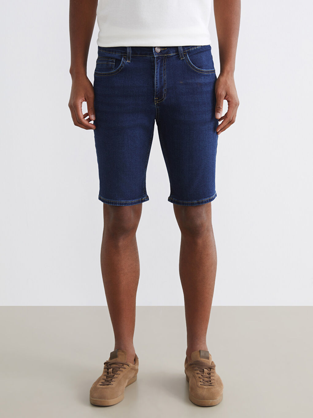 İndigo Slim Fit Erkek Jean Şort-1