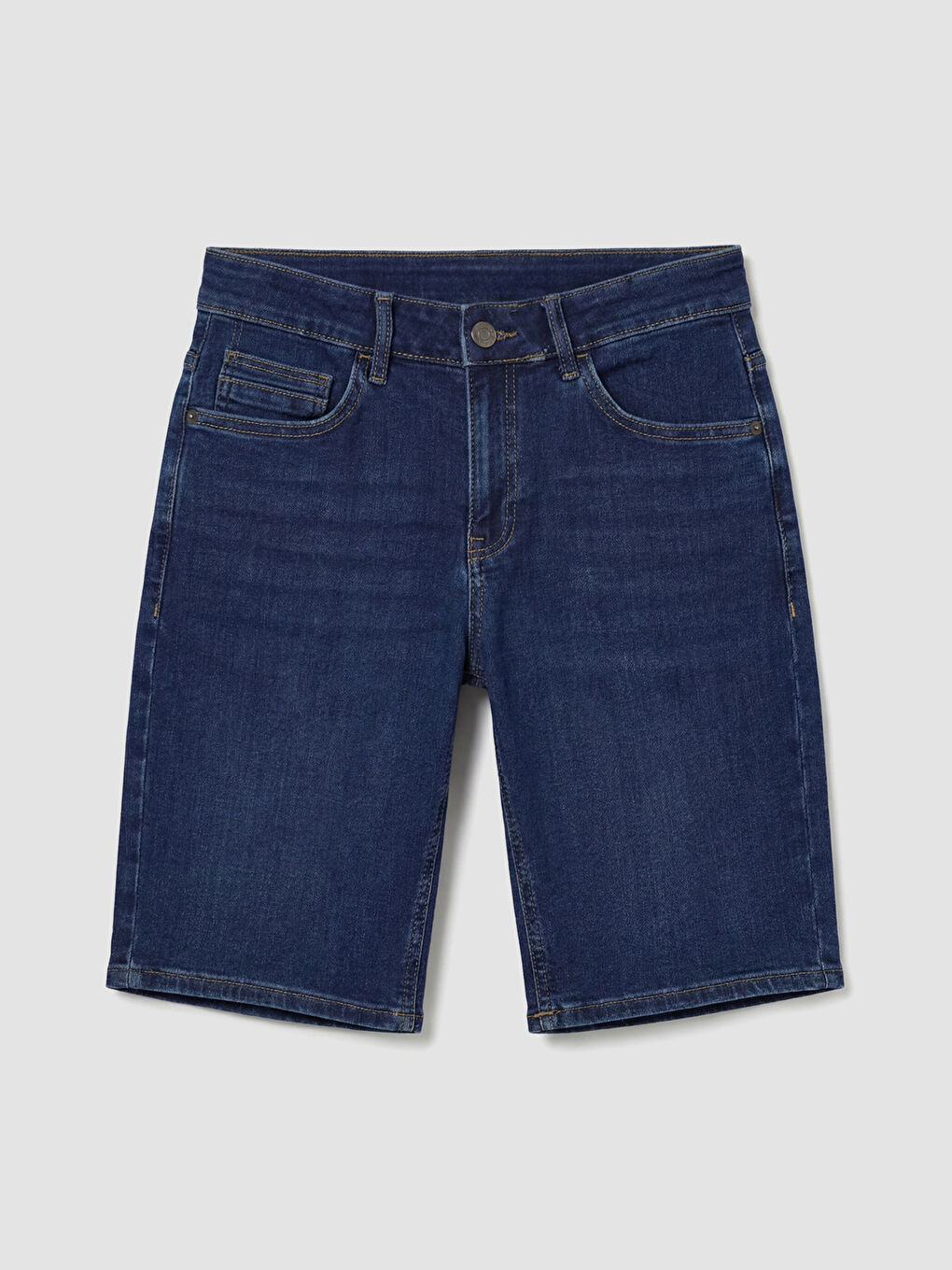 İndigo Slim Fit Erkek Jean Şort-4