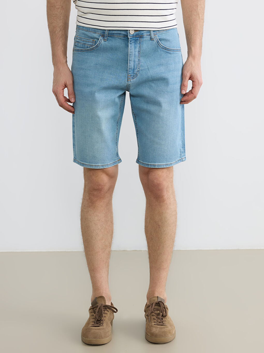 İndigo Slim Fit Erkek Jean Şort-1