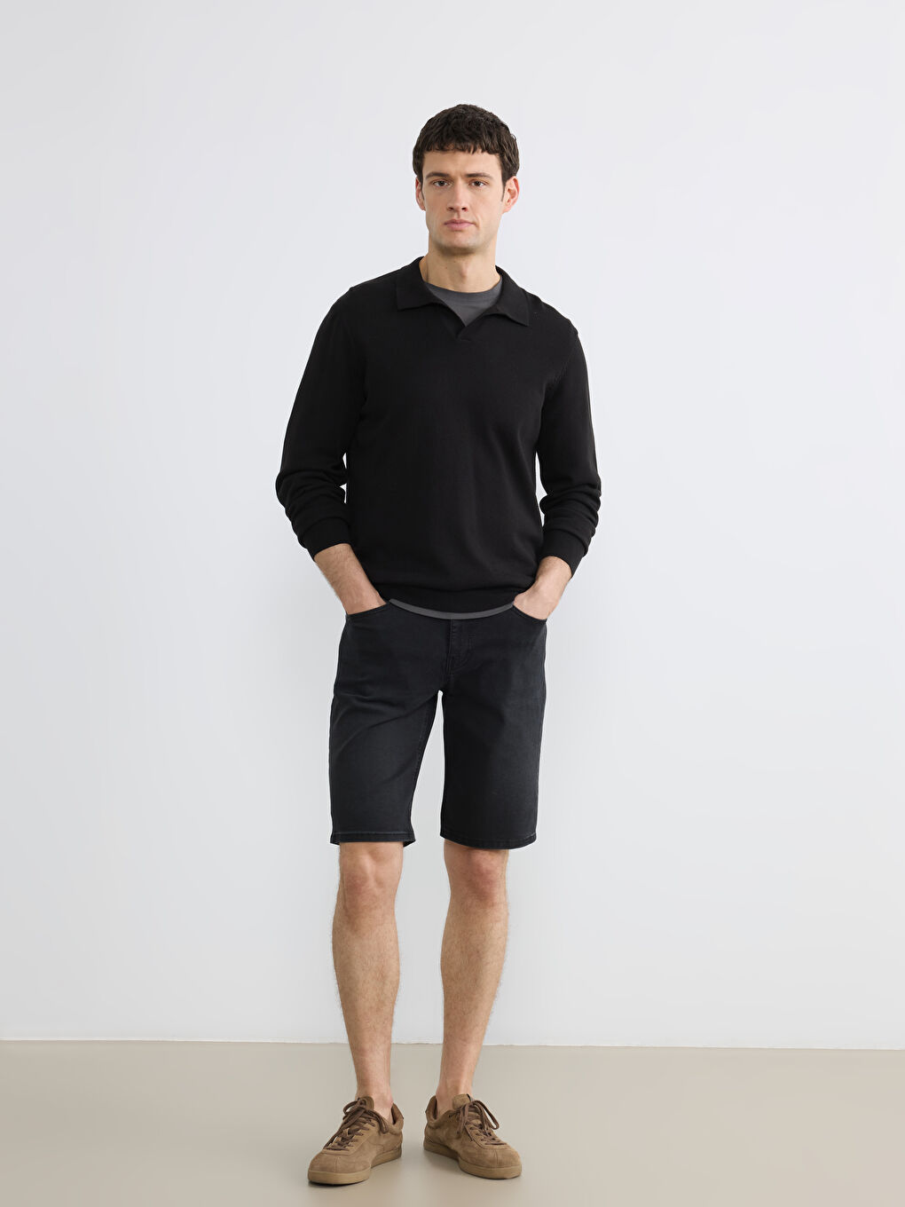 Siyah Slim Fit Erkek Jean Şort