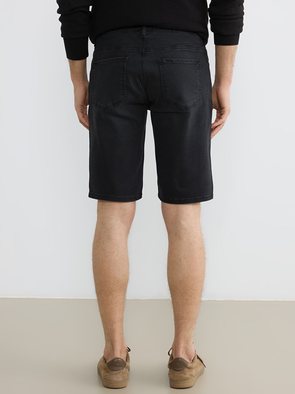 Siyah Slim Fit Erkek Jean Şort-3