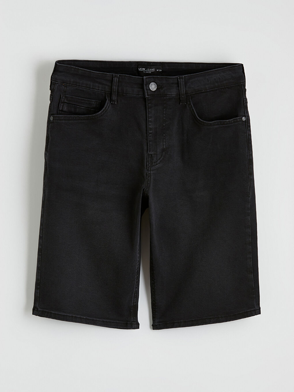 Siyah Slim Fit Erkek Jean Şort-4