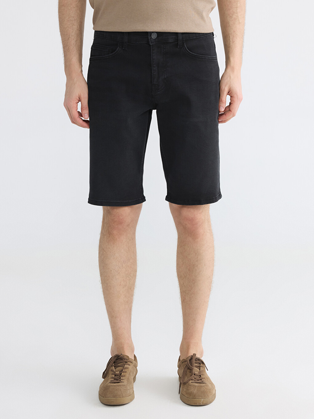 Siyah Slim Fit Erkek Jean Şort-1