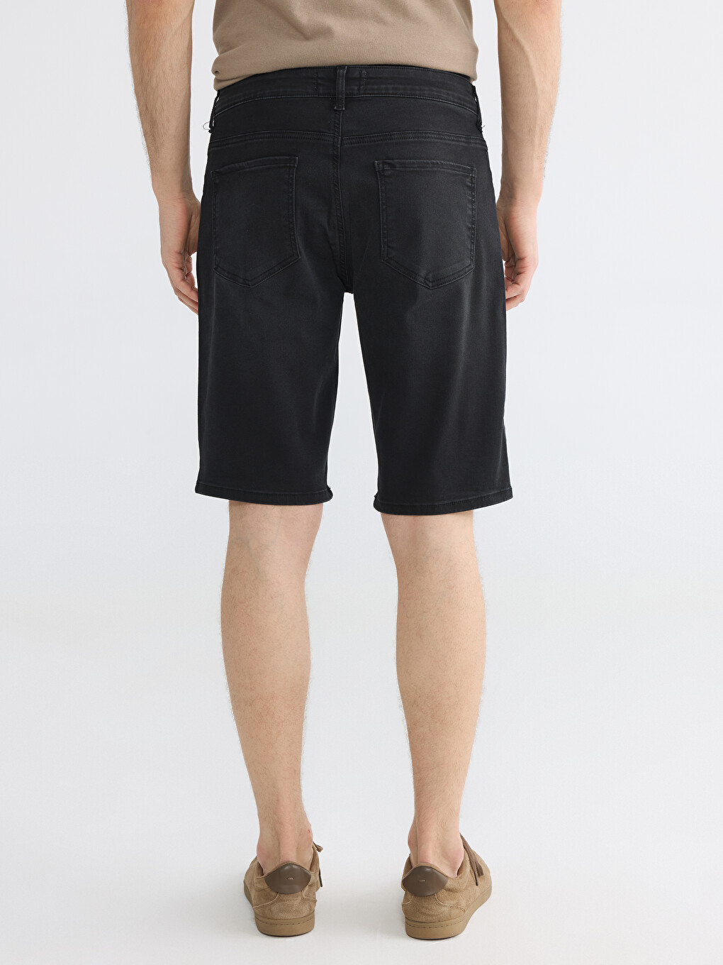 Siyah Slim Fit Erkek Jean Şort-3