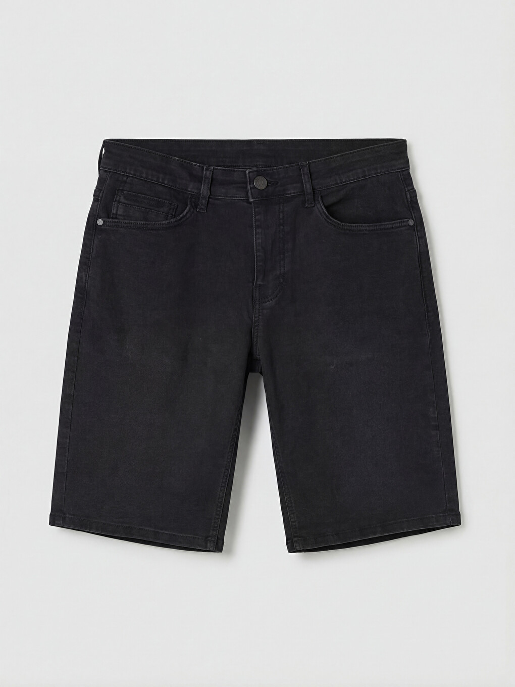 Siyah Slim Fit Erkek Jean Şort-4