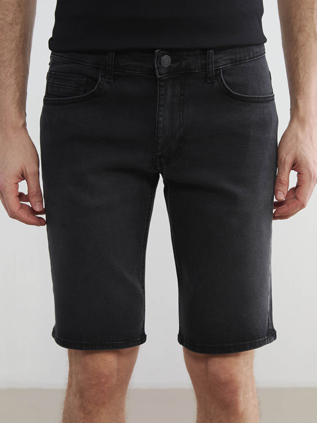 Antrasit Standart Kalıp Erkek Jean Şort-2