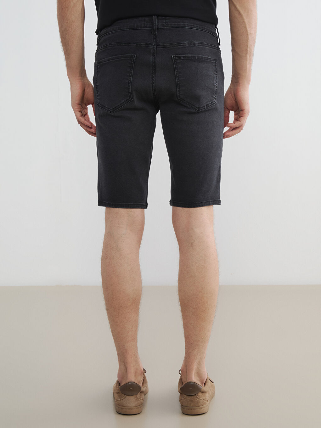 Antrasit Standart Kalıp Erkek Jean Şort-3