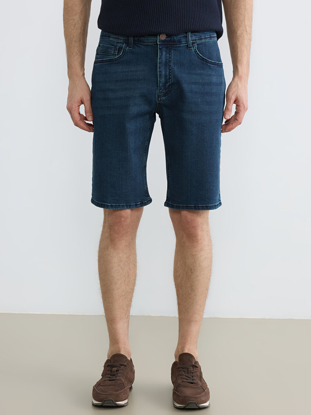 İndigo Standart Kalıp Erkek Jean Şort-1