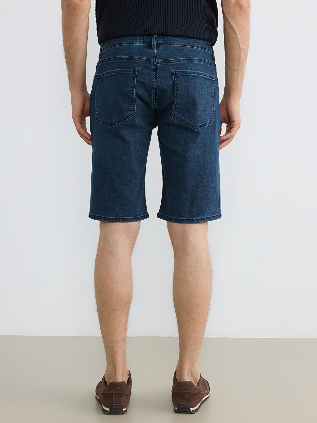 İndigo Standart Kalıp Erkek Jean Şort-3