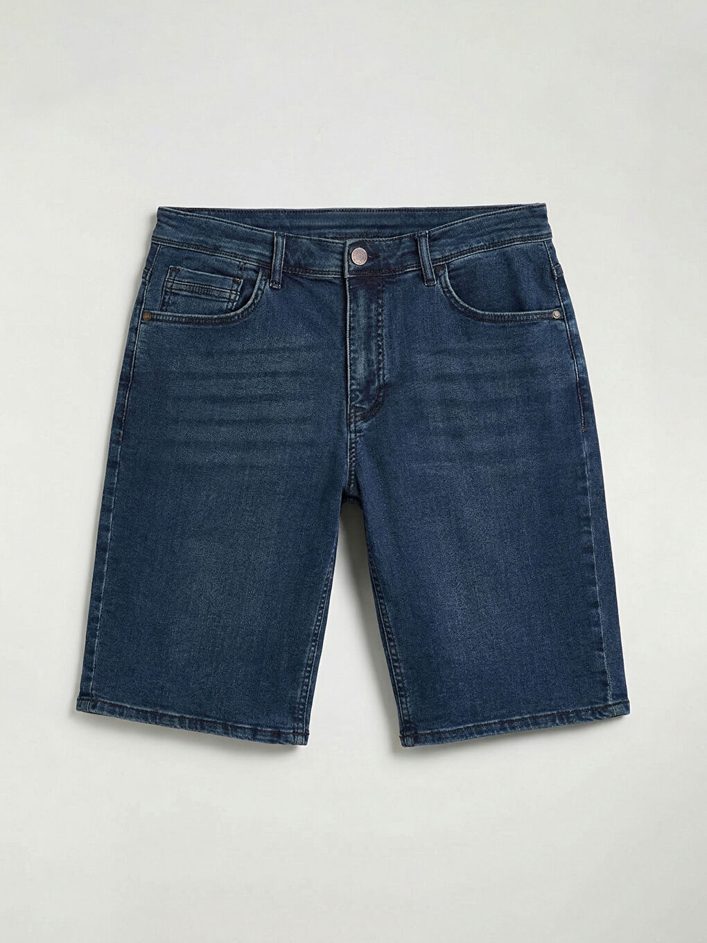 İndigo Standart Kalıp Erkek Jean Şort-4