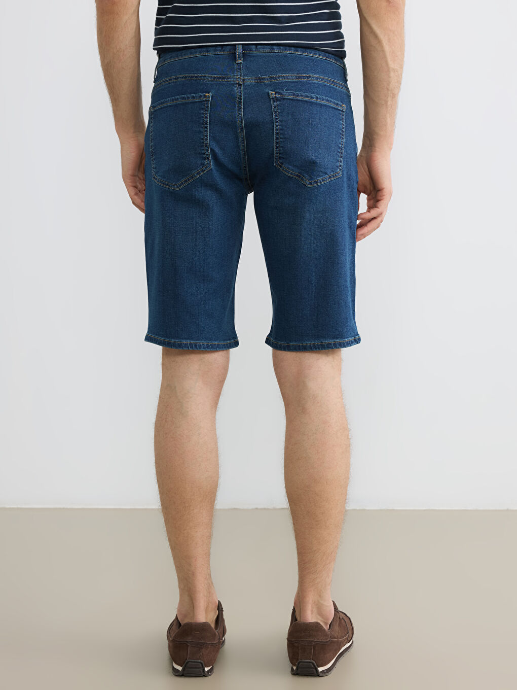 İndigo Standart Kalıp Erkek Jean Şort-3