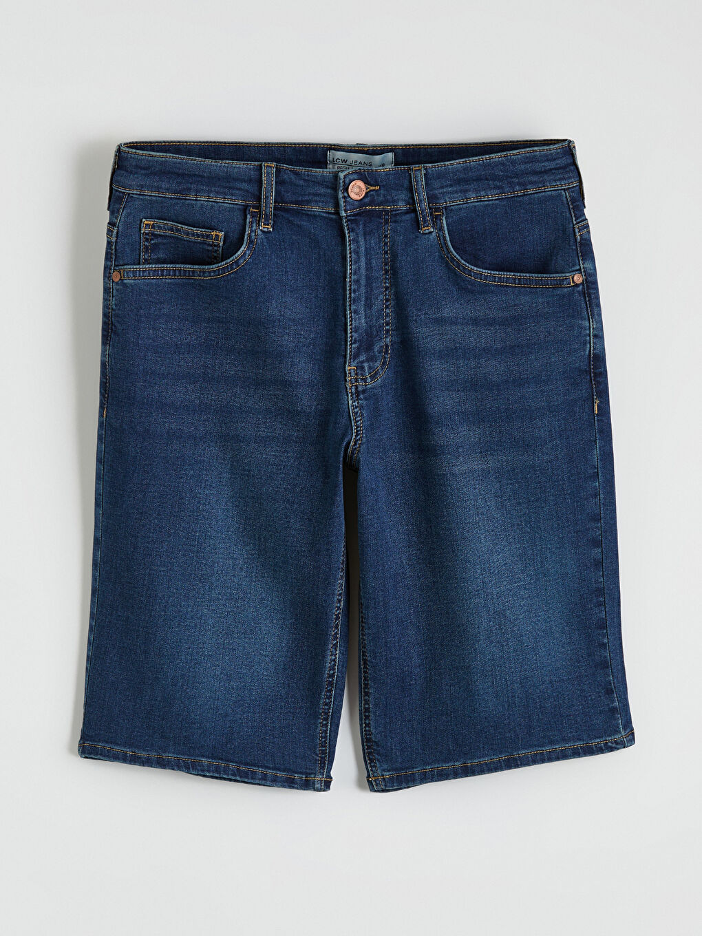 İndigo Standart Kalıp Erkek Jean Şort-4